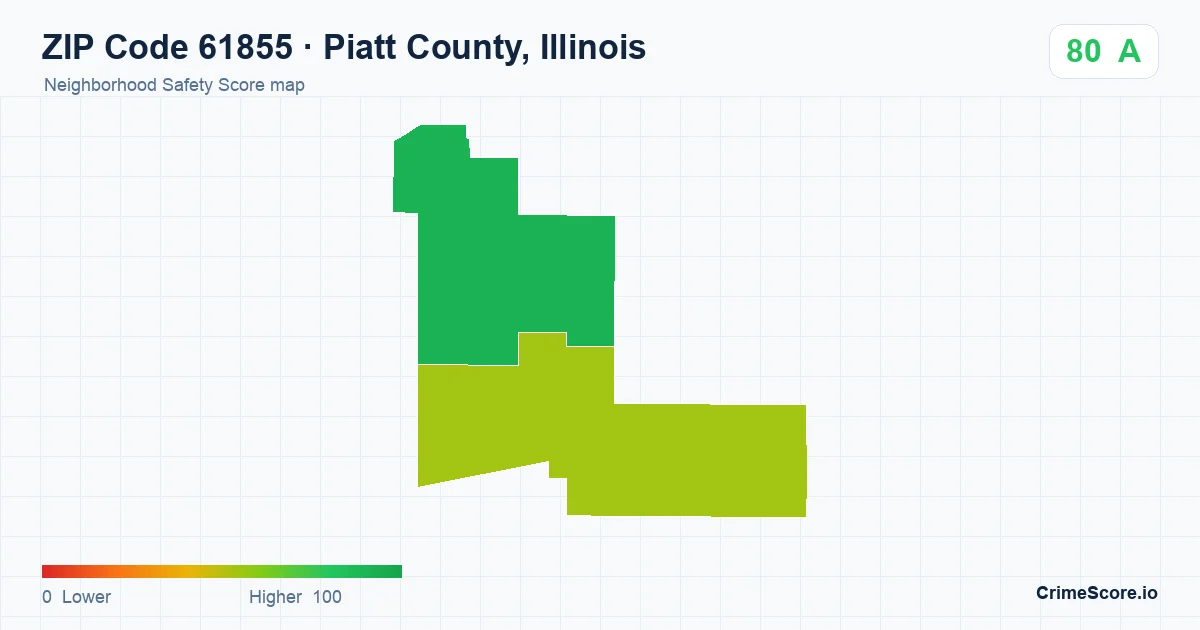 ZIP Code 61855 in Piatt County, Illinois neighborhood Safety Score map