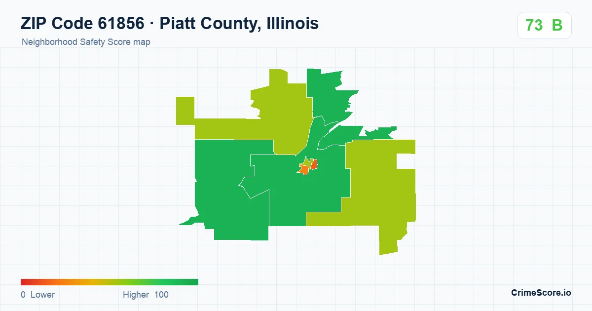 ZIP Code 61856 in Piatt County, Illinois neighborhood Safety Score map