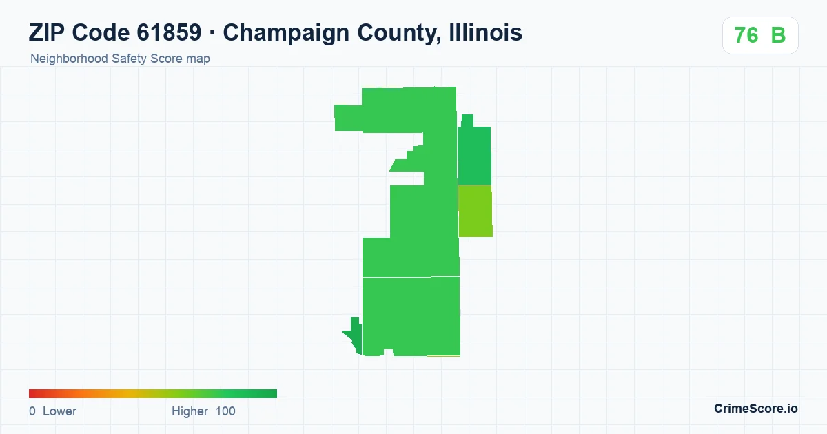 ZIP Code 61859 in Champaign County, Illinois neighborhood Safety Score map