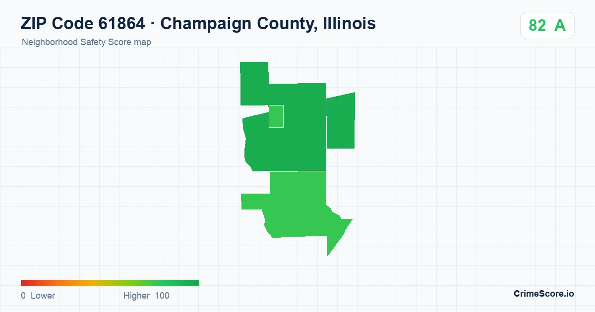 ZIP Code 61864 in Champaign County, Illinois neighborhood Safety Score map