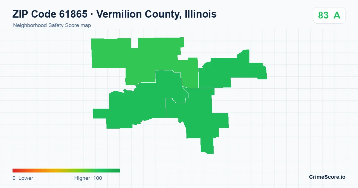 ZIP Code 61865 in Vermilion County, Illinois neighborhood Safety Score map