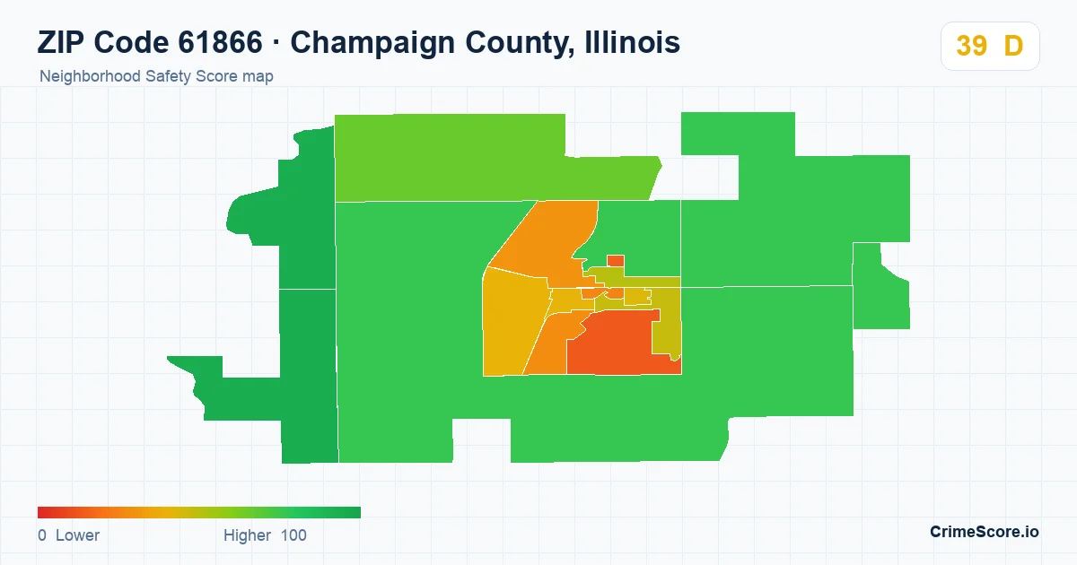 ZIP Code 61866 in Champaign County, Illinois neighborhood Safety Score map