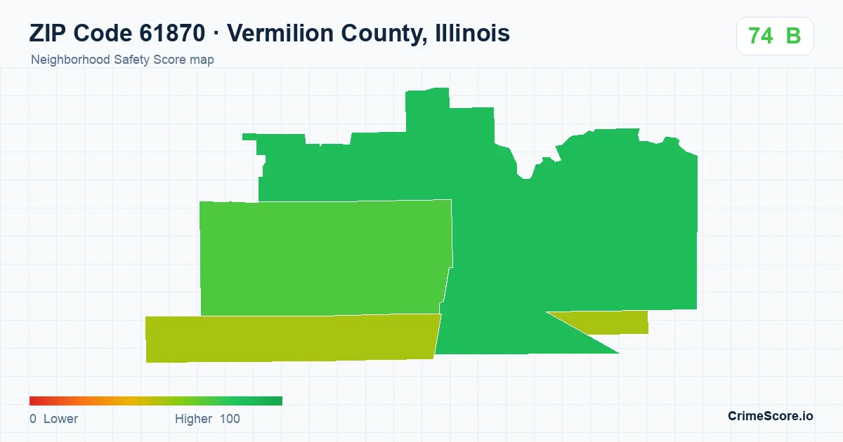 ZIP Code 61870 in Vermilion County, Illinois neighborhood Safety Score map