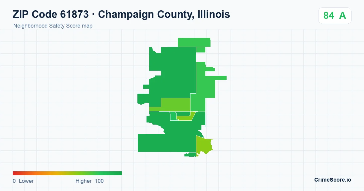 ZIP Code 61873 in Champaign County, Illinois neighborhood Safety Score map