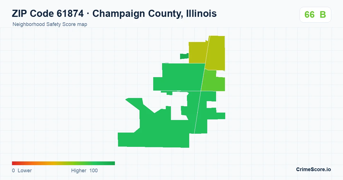ZIP Code 61874 in Champaign County, Illinois neighborhood Safety Score map