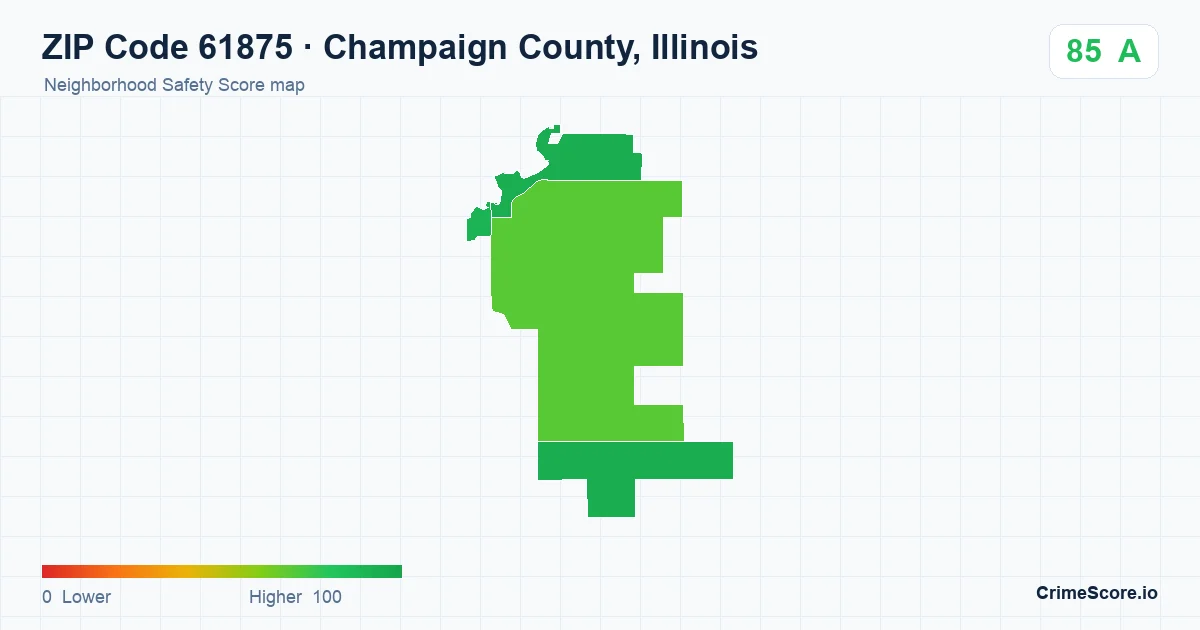 ZIP Code 61875 in Champaign County, Illinois neighborhood Safety Score map
