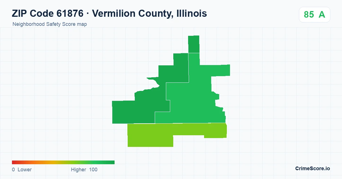 ZIP Code 61876 in Vermilion County, Illinois neighborhood Safety Score map