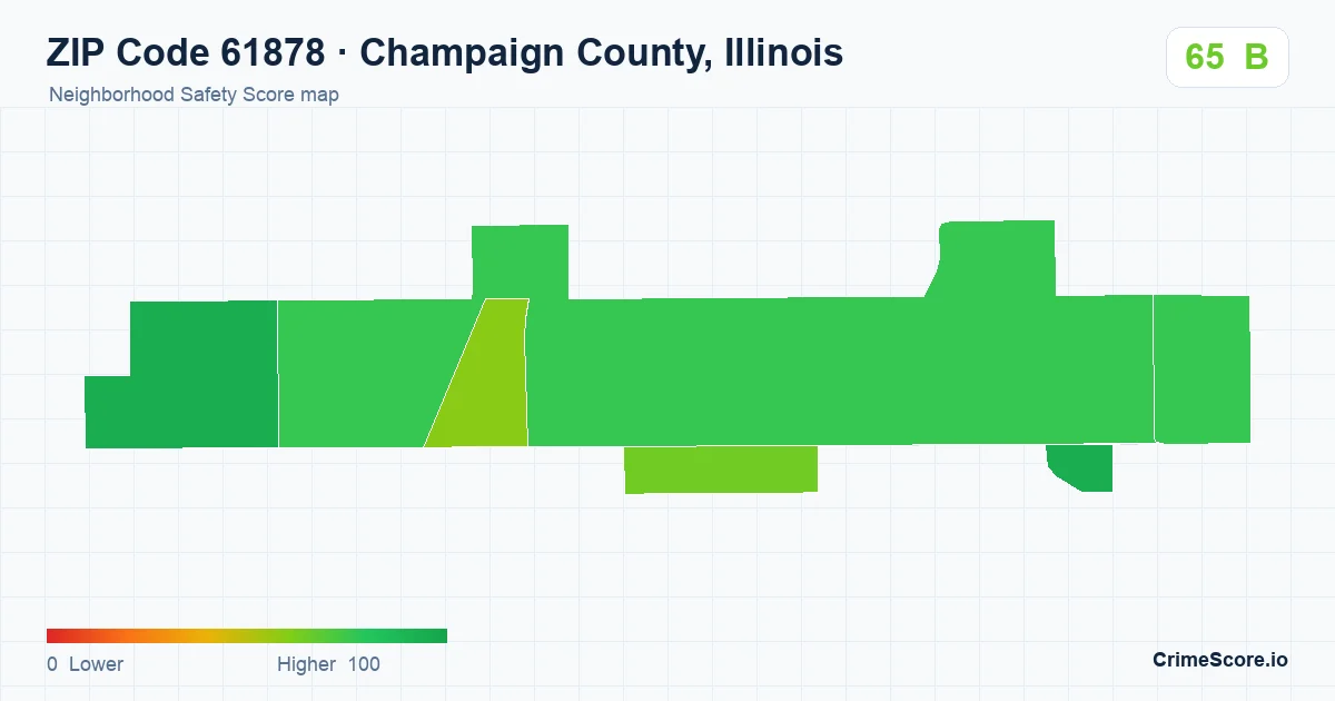 ZIP Code 61878 in Champaign County, Illinois neighborhood Safety Score map