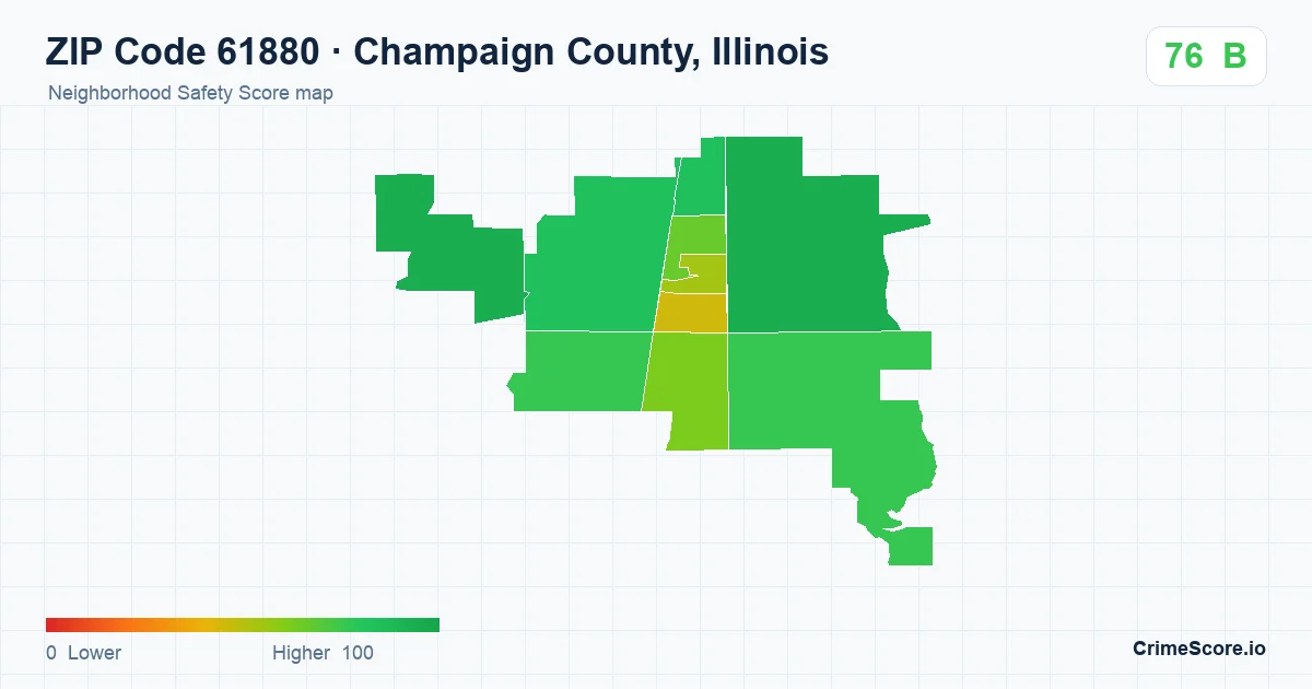 ZIP Code 61880 in Champaign County, Illinois neighborhood Safety Score map