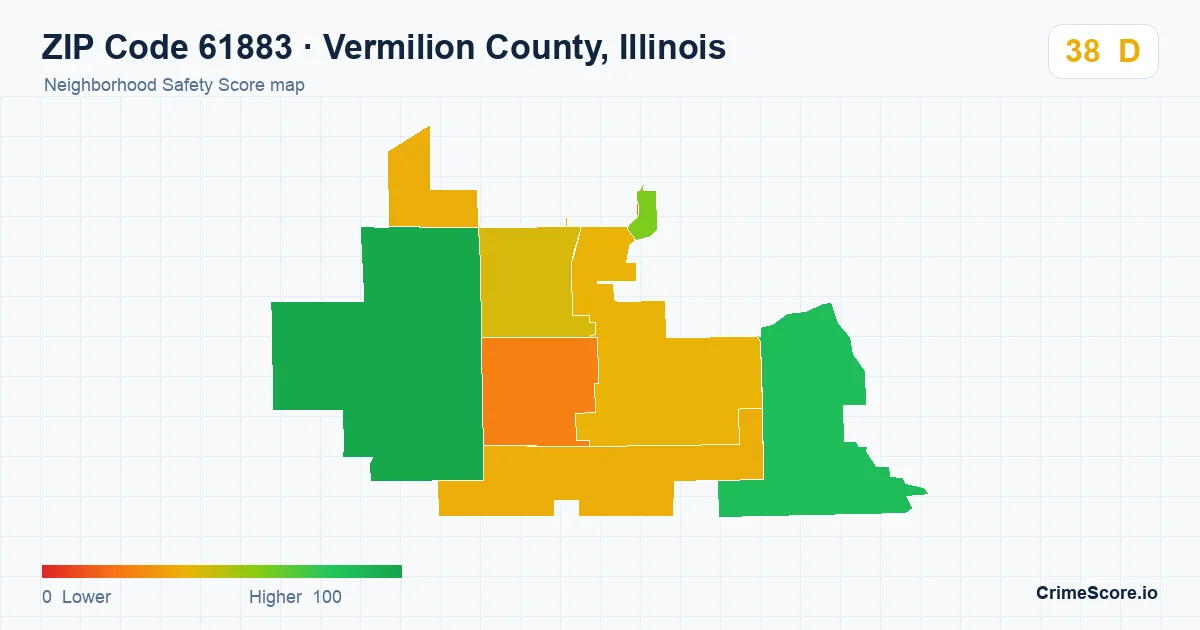 ZIP Code 61883 in Vermilion County, Illinois neighborhood Safety Score map
