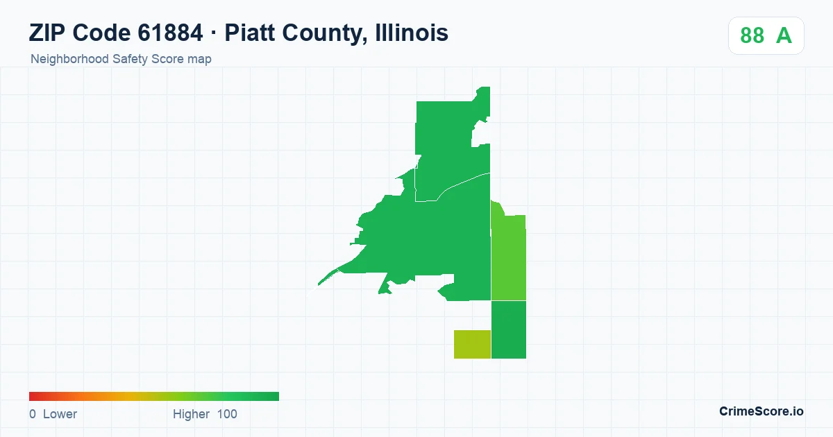 ZIP Code 61884 in Piatt County, Illinois neighborhood Safety Score map