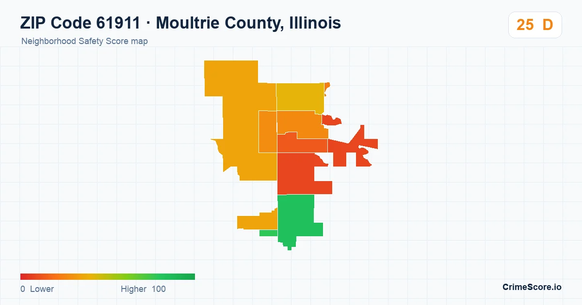 ZIP Code 61911 in Moultrie County, Illinois neighborhood Safety Score map