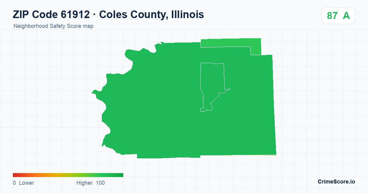 ZIP Code 61912 in Coles County, Illinois neighborhood Safety Score map