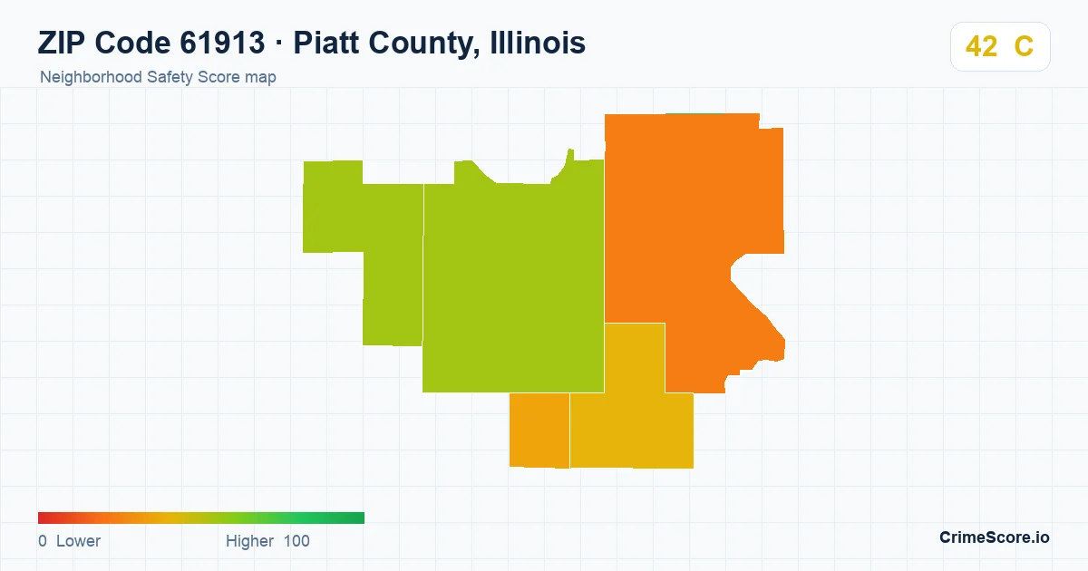 ZIP Code 61913 in Piatt County, Illinois neighborhood Safety Score map