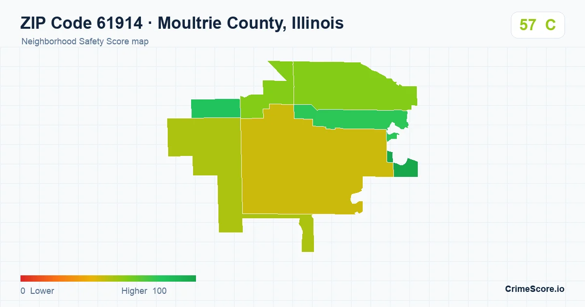 ZIP Code 61914 in Moultrie County, Illinois neighborhood Safety Score map