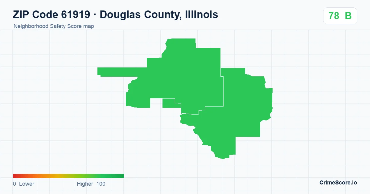 ZIP Code 61919 in Douglas County, Illinois neighborhood Safety Score map