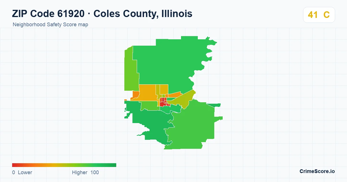ZIP Code 61920 in Coles County, Illinois neighborhood Safety Score map