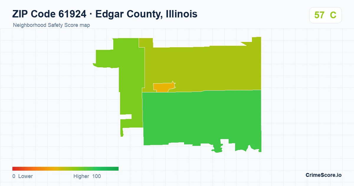 ZIP Code 61924 in Edgar County, Illinois neighborhood Safety Score map