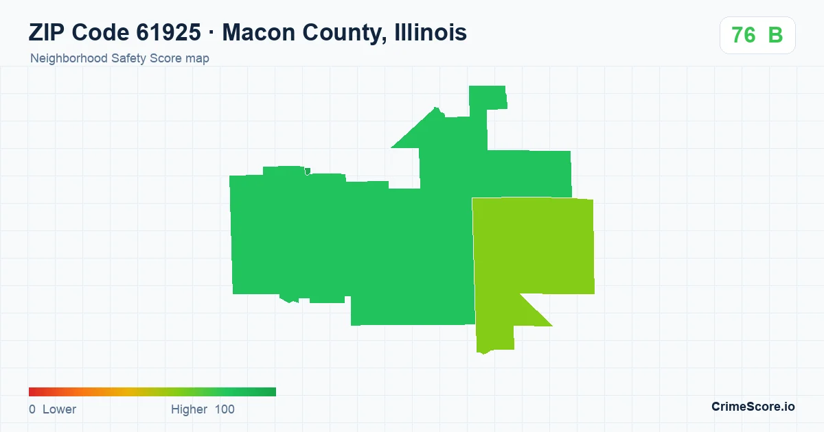 ZIP Code 61925 in Macon County, Illinois neighborhood Safety Score map