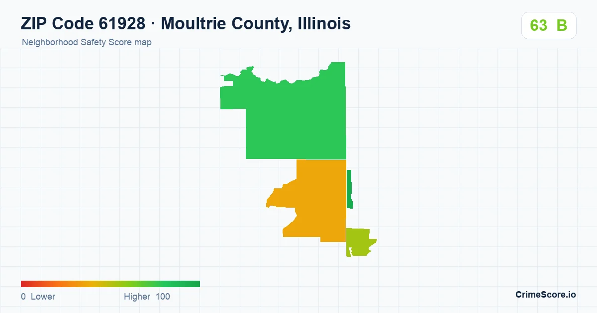 ZIP Code 61928 in Moultrie County, Illinois neighborhood Safety Score map