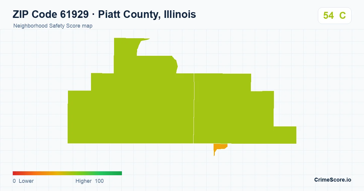 ZIP Code 61929 in Piatt County, Illinois neighborhood Safety Score map