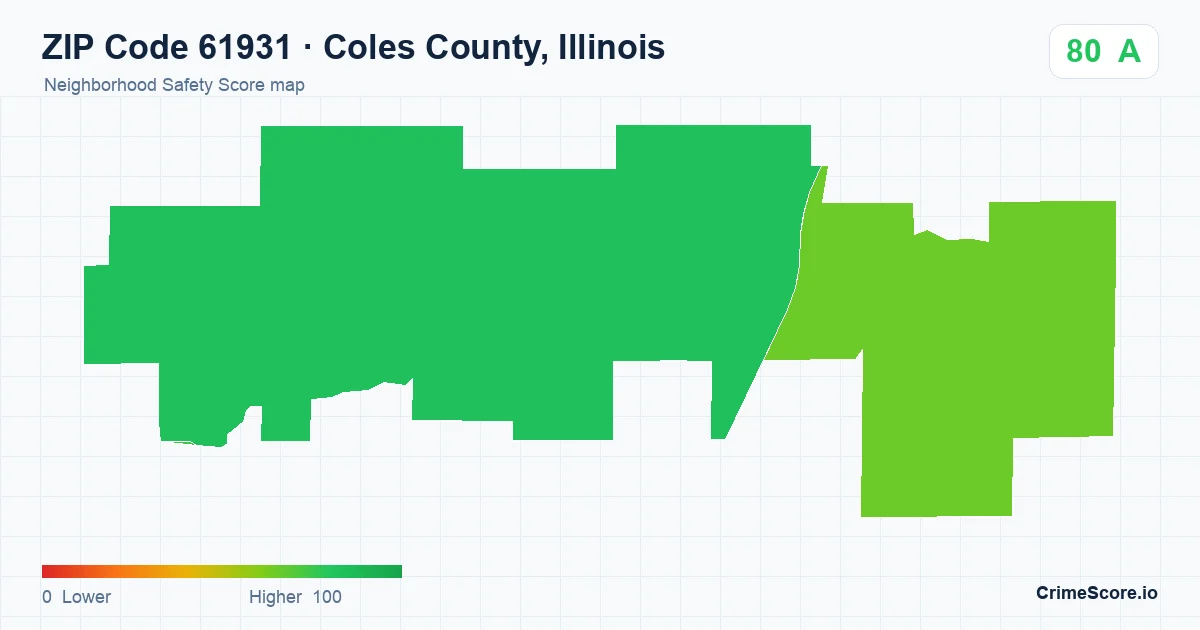 ZIP Code 61931 in Coles County, Illinois neighborhood Safety Score map