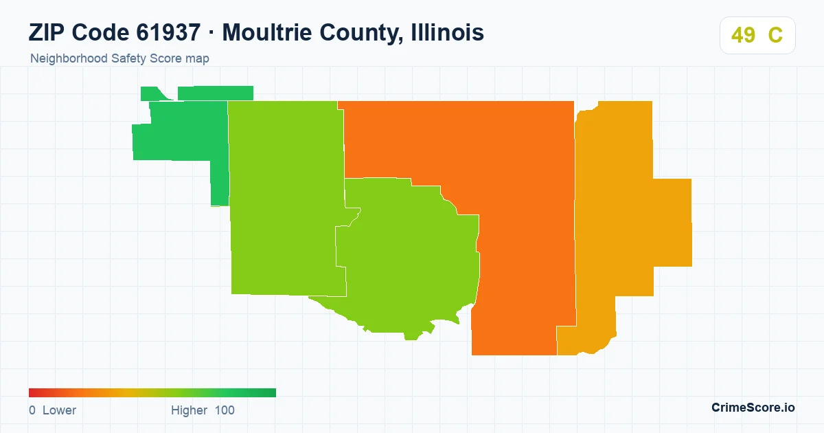 ZIP Code 61937 in Moultrie County, Illinois neighborhood Safety Score map