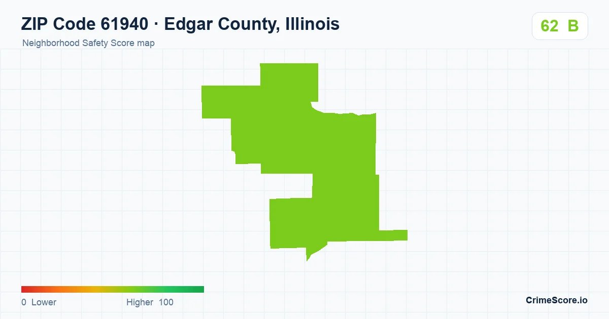 ZIP Code 61940 in Edgar County, Illinois neighborhood Safety Score map