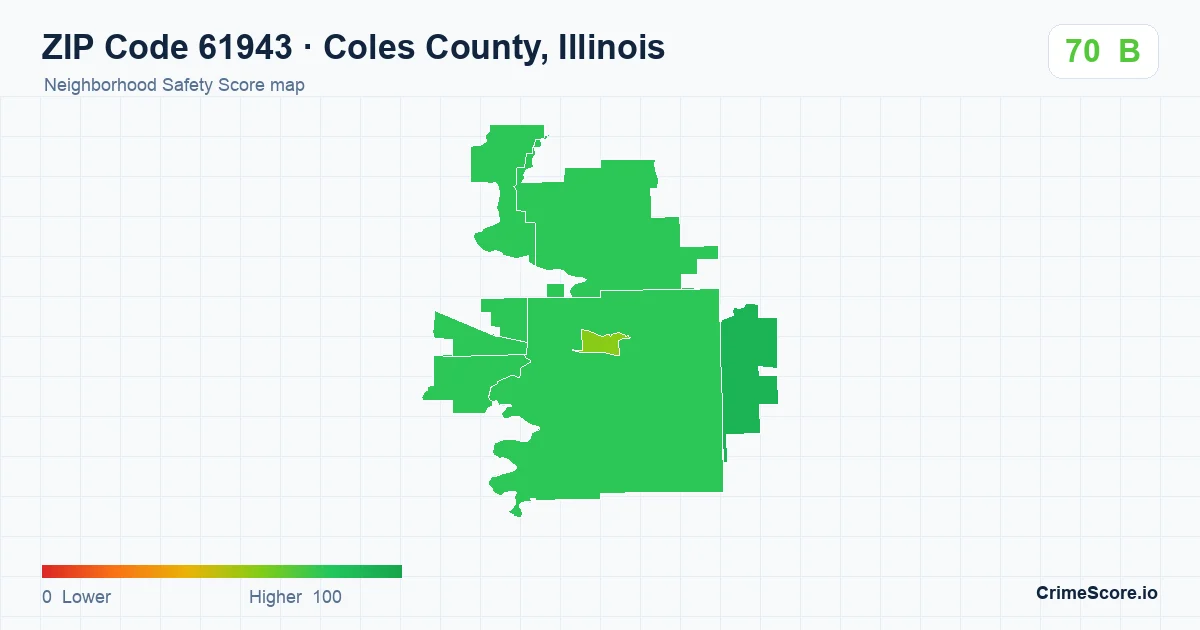 ZIP Code 61943 in Coles County, Illinois neighborhood Safety Score map