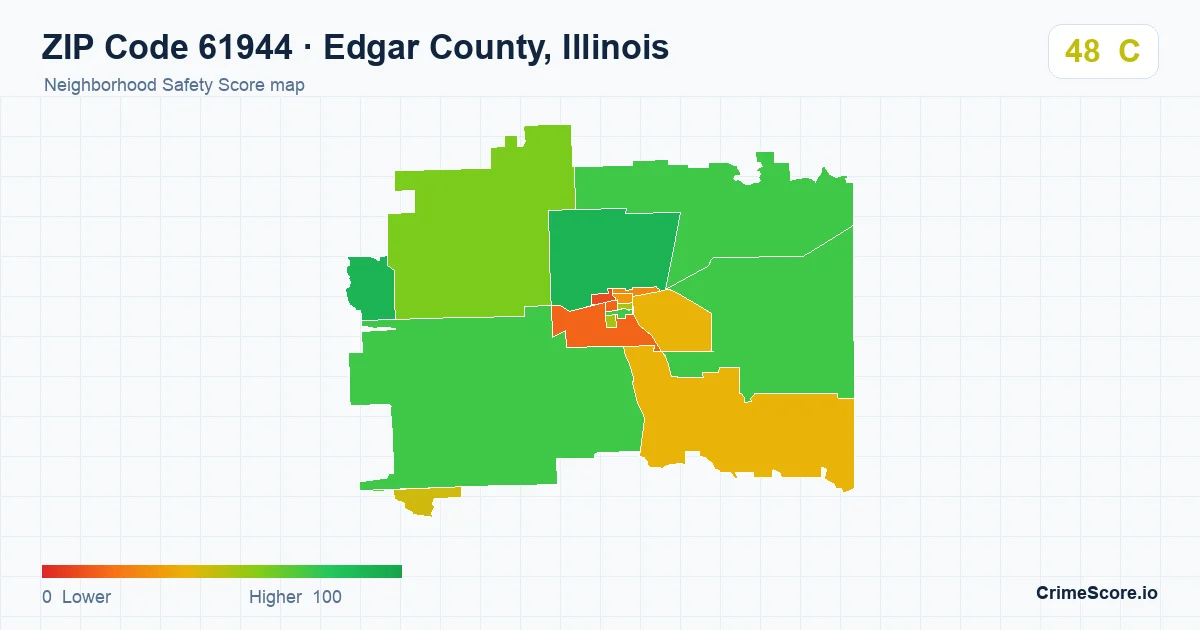 ZIP Code 61944 in Edgar County, Illinois neighborhood Safety Score map