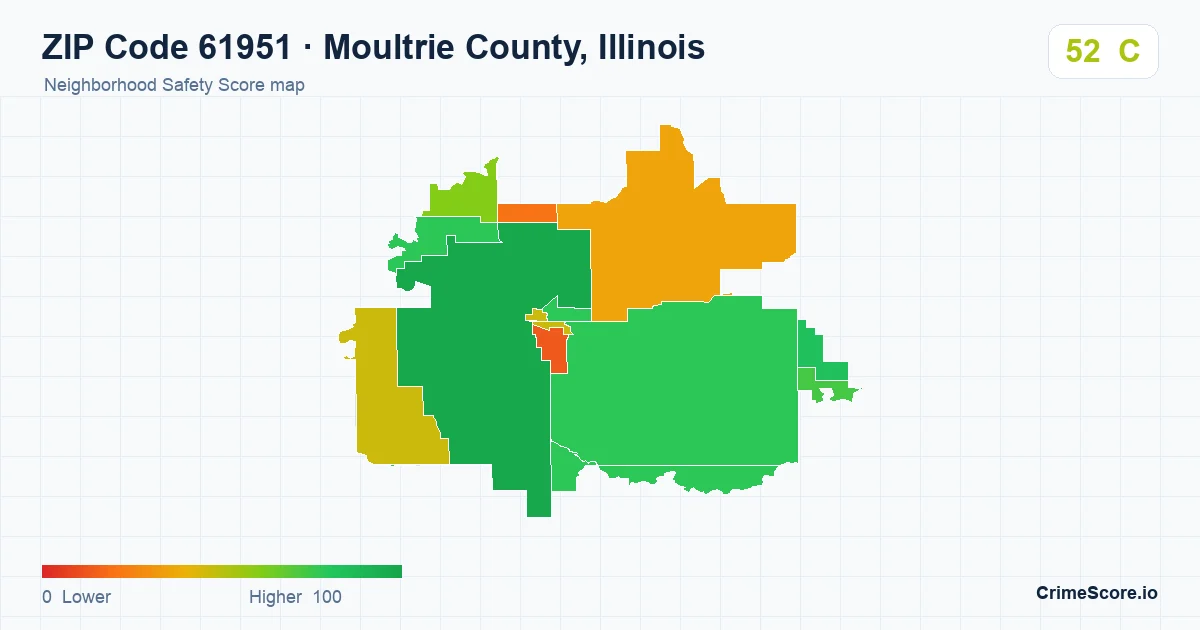 ZIP Code 61951 in Moultrie County, Illinois neighborhood Safety Score map