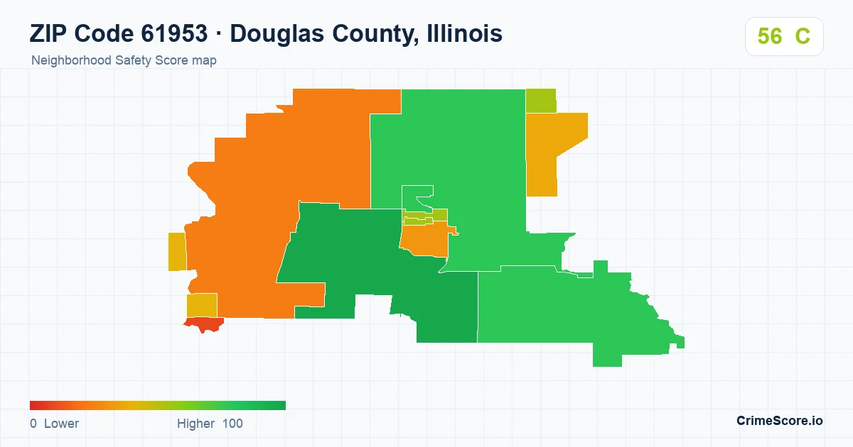 ZIP Code 61953 in Douglas County, Illinois neighborhood Safety Score map