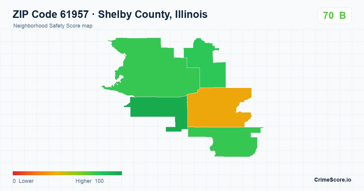 ZIP Code 61957 in Shelby County, Illinois neighborhood Safety Score map