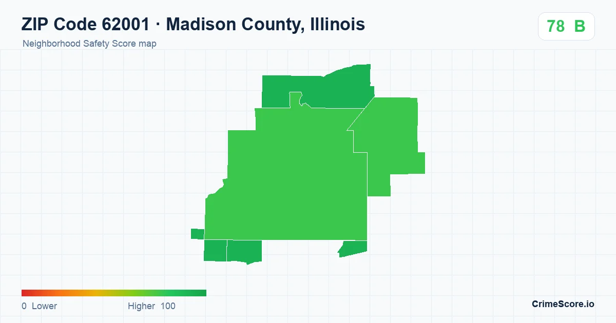 ZIP Code 62001 in Madison County, Illinois neighborhood Safety Score map