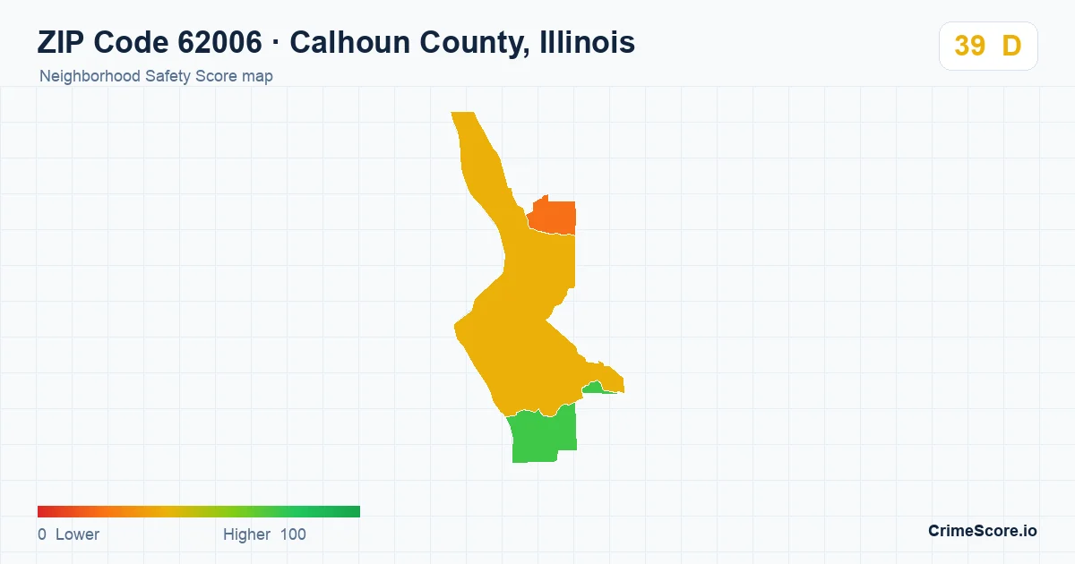 ZIP Code 62006 in Calhoun County, Illinois neighborhood Safety Score map