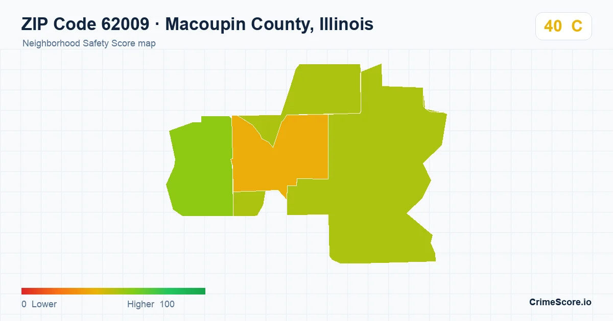 ZIP Code 62009 in Macoupin County, Illinois neighborhood Safety Score map