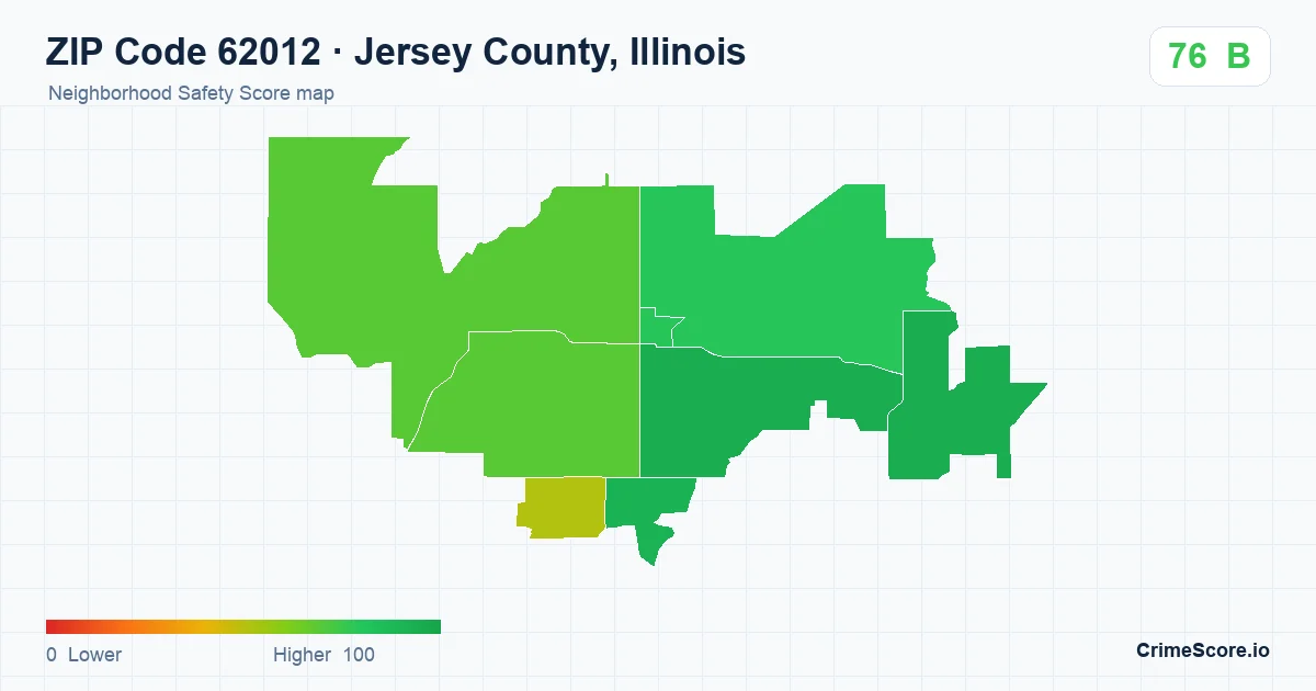 ZIP Code 62012 in Jersey County, Illinois neighborhood Safety Score map