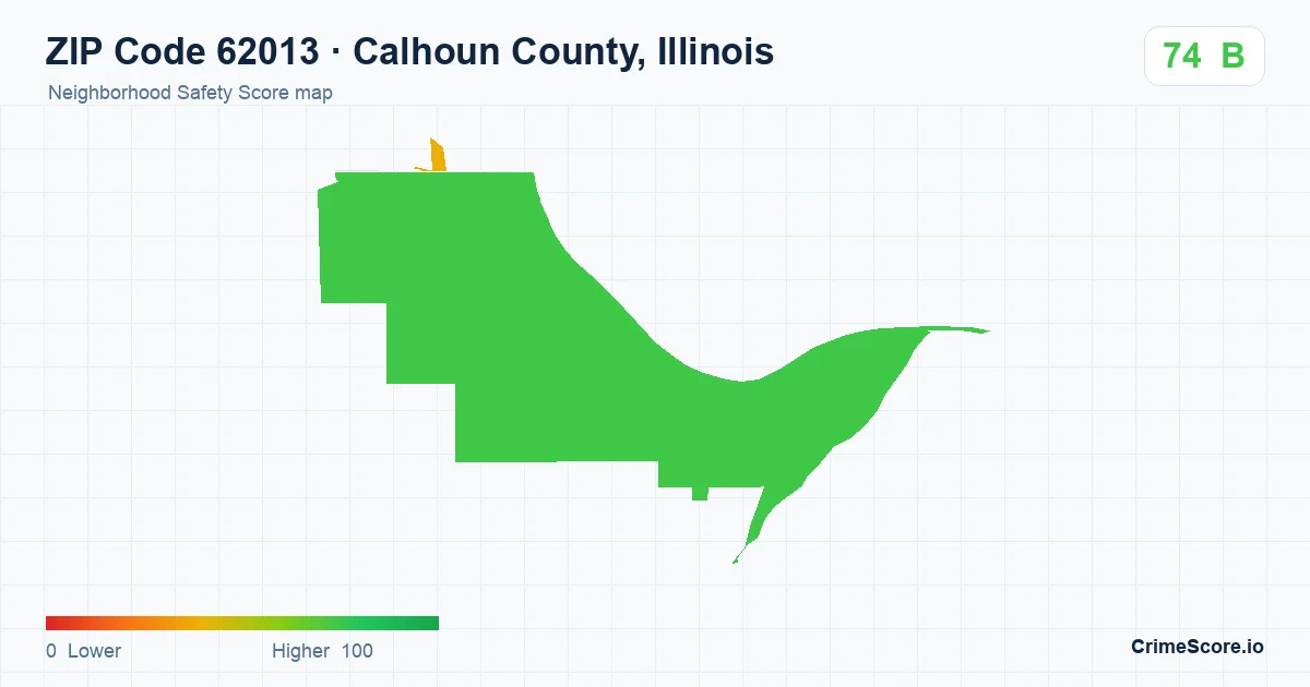 ZIP Code 62013 in Calhoun County, Illinois neighborhood Safety Score map