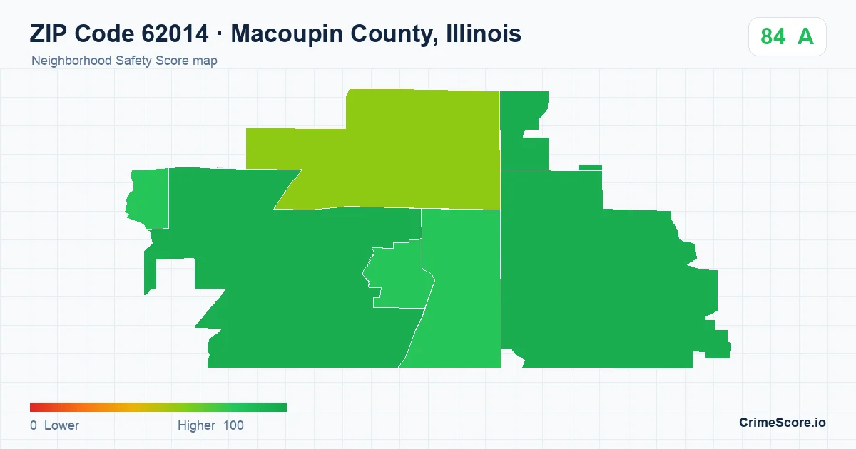 ZIP Code 62014 in Macoupin County, Illinois neighborhood Safety Score map