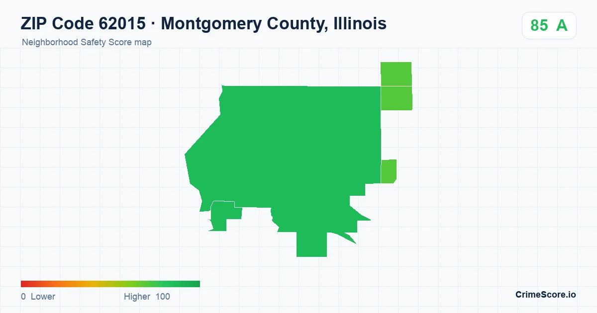 ZIP Code 62015 in Montgomery County, Illinois neighborhood Safety Score map