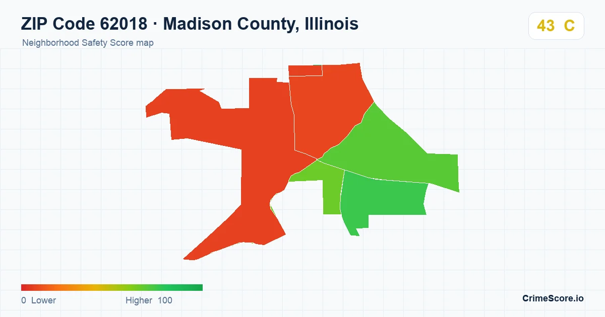 ZIP Code 62018 in Madison County, Illinois neighborhood Safety Score map