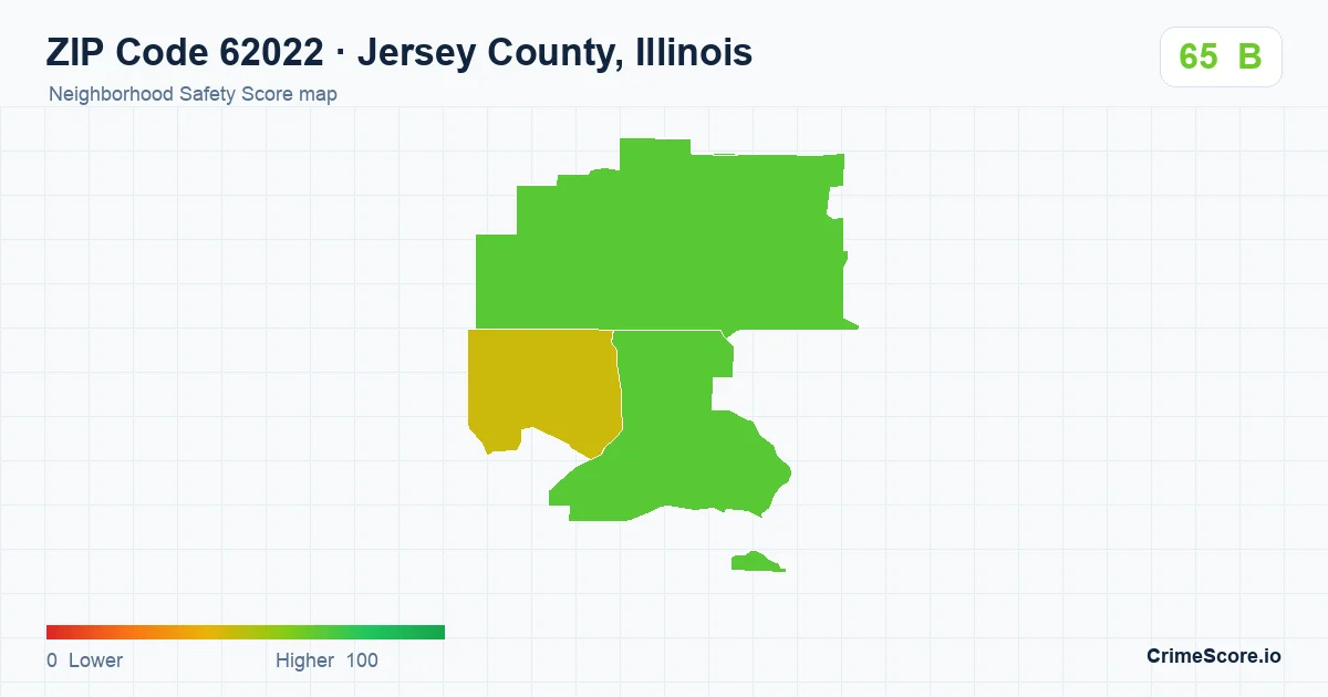 ZIP Code 62022 in Jersey County, Illinois neighborhood Safety Score map