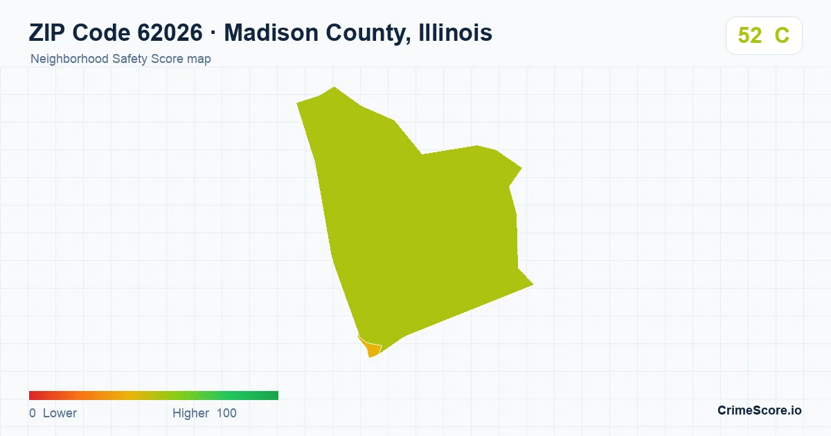 ZIP Code 62026 in Madison County, Illinois neighborhood Safety Score map