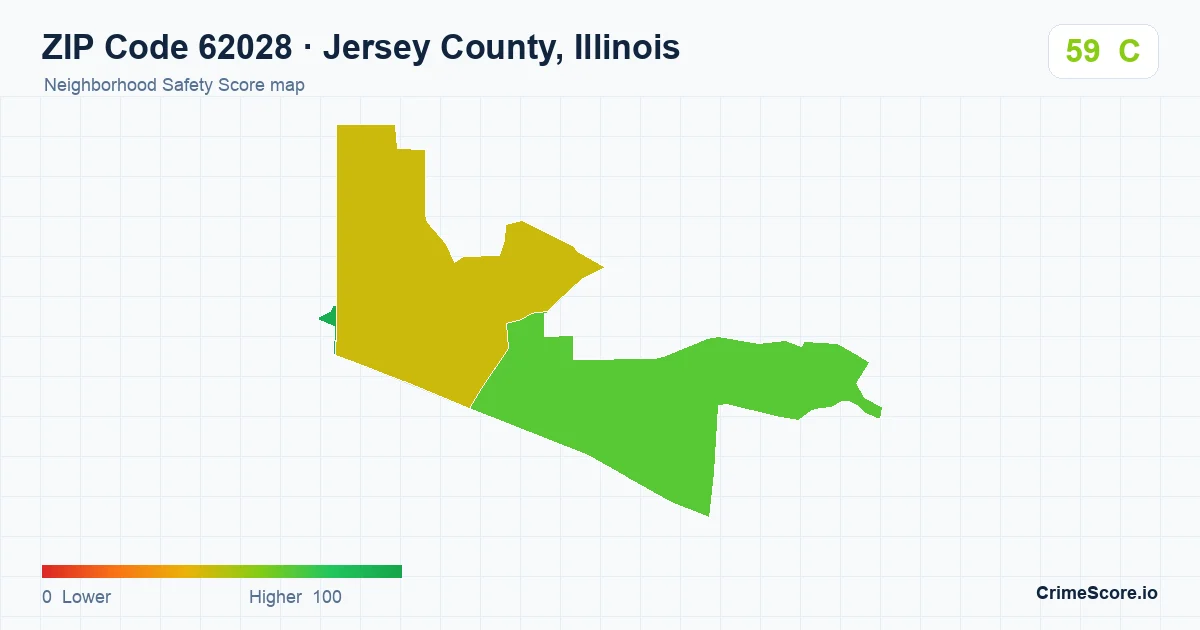 ZIP Code 62028 in Jersey County, Illinois neighborhood Safety Score map