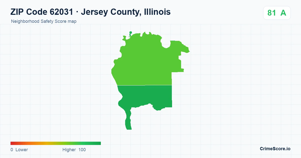 ZIP Code 62031 in Jersey County, Illinois neighborhood Safety Score map