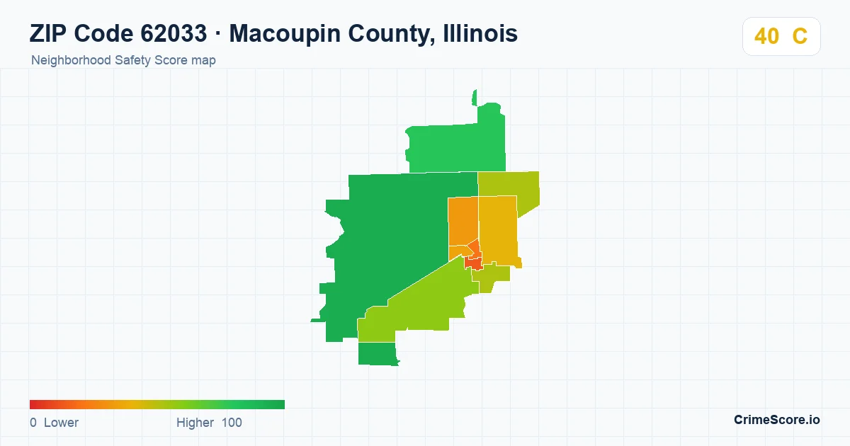ZIP Code 62033 in Macoupin County, Illinois neighborhood Safety Score map