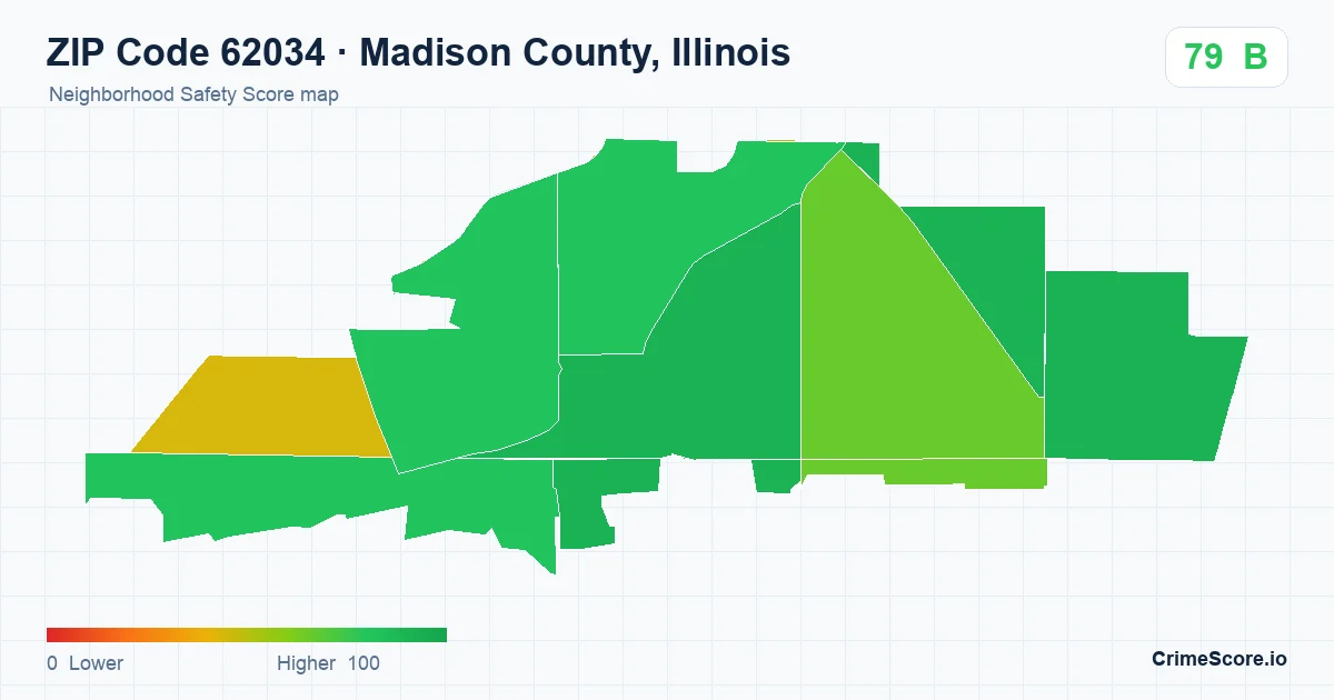 ZIP Code 62034 in Madison County, Illinois neighborhood Safety Score map