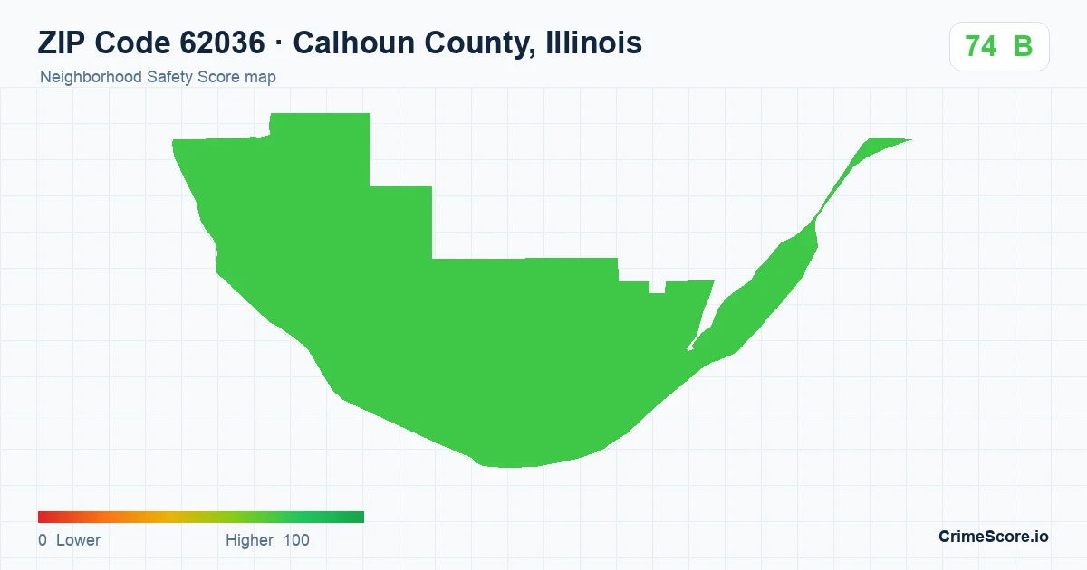 ZIP Code 62036 in Calhoun County, Illinois neighborhood Safety Score map