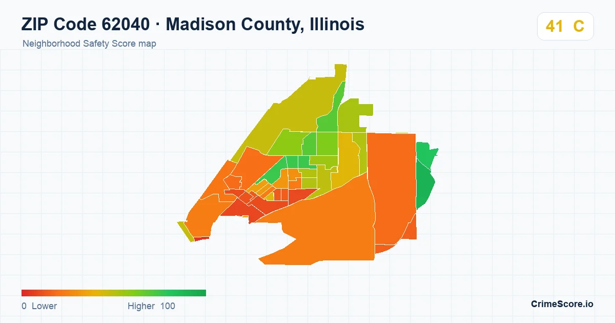 ZIP Code 62040 in Madison County, Illinois neighborhood Safety Score map