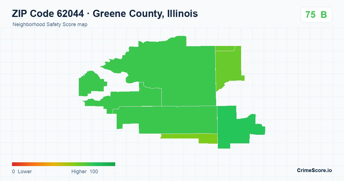 ZIP Code 62044 in Greene County, Illinois neighborhood Safety Score map